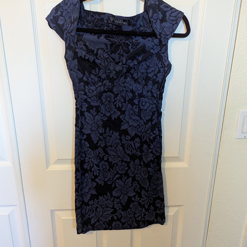 Guess Black and Blue Floral Mini Dress